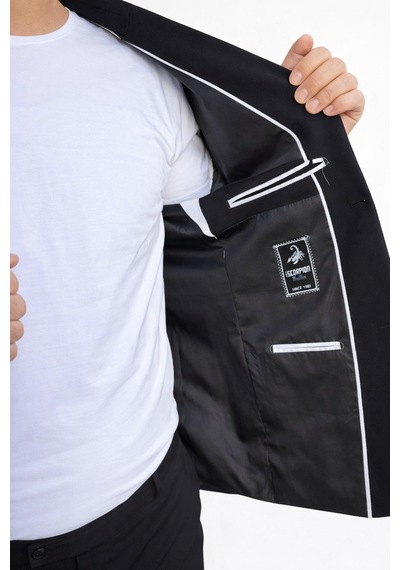 Tk 6893erkek Klasik 2 Li Takım Elbise 2 Düğmeli Slim Fit Esnek Kumaş Çift Yırtmaçlı 7 Drop Siyah