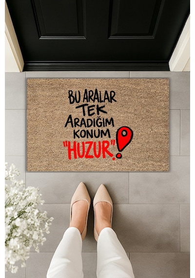 Rugmood Modern Dijital Baskı - Bu Aralar Tek Aradığım Konum Huzur - Kapı Önü Paspası Kahverengi
