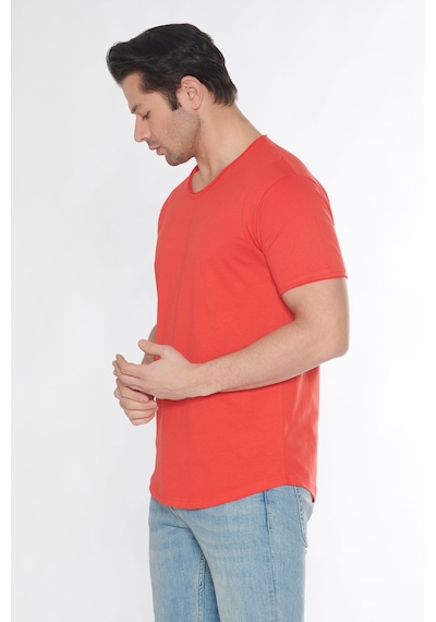 Black Horn Erkek Geniş Yaka %100 Pamuk Salaş T-shirt Kırmızı