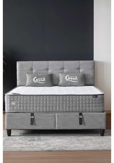 Mimoza Çift Kişilik Sandıklı Baza Antibakteriyel Ortopedik Paket Yaylı Yatak 3 Lü Set 150 x 200