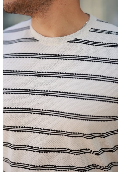 Efnaz Style Erkek Çizgili Kısa Kollu T-shirt P Siyah - Beyaz /p