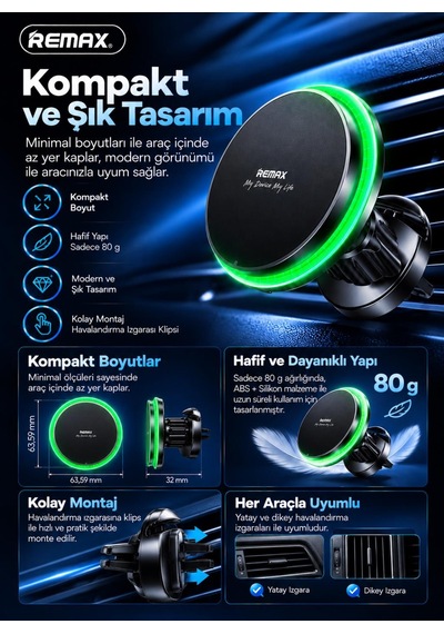 Magsafe 15w Manyetik Kablosuz Şarjlı Araç Telefon