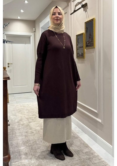 Rabia Şamlı Dora Triko Tunik Acı Kahve Çok Renkli