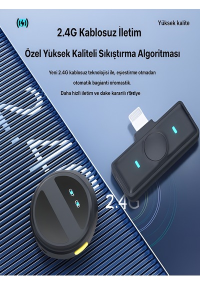 Lightining Girişli 300mah Dijital Göstergeli 2.4g Kablosuz Çift Yaka Mikrofonu Pro++