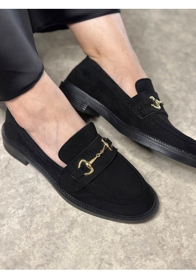 Günlük Kadın Siyah Loafer Klasik Desenli Taban Tokalı Oval Burunlu Makosen Ayakkabı 120 Siyah Süet Altın Günlük Kadın Siyah Loafer Klasik Desenli Taban Tokalı Oval Burunlu Makosen Ayakkabı 120 Siyah Süet Altın