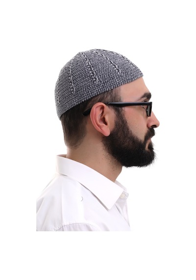 Füme Gri Kışlık Çift Renk Kadife Namaz Takkesi