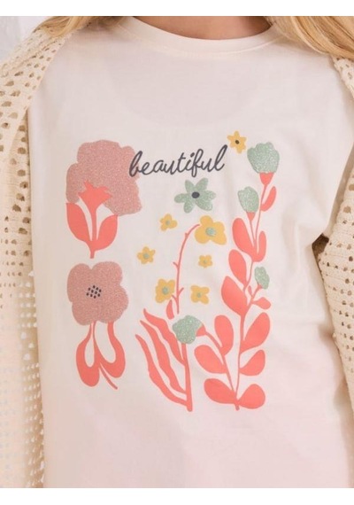 Cicihlid Kız Çocuk Üçlü Hırka Tshirt Pantolonlu Takım-15507 KREM