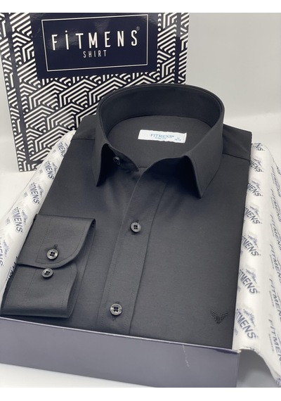 Slim Fit Uzun Kol Saten Hediye Kutulu Kolay Ütülenebilir Erkek Gömlek Fs-002968 - Siyah-2066