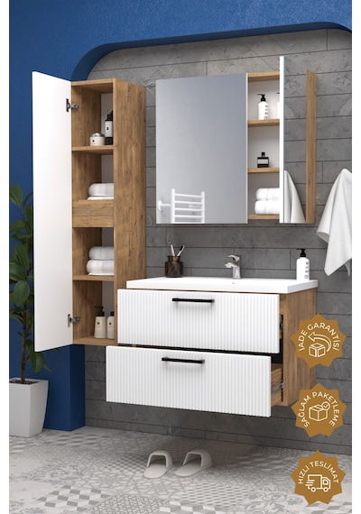 Teta Home Havana 65 Cm Mdf Gövde Membran Kapak Banyo Dolabı Seti + Boy Dolabı Atlantik Çam - Beyaz Teta Home Havana 65 Cm Mdf Gövde Membran Kapak Banyo Dolabı Seti + Boy Dolabı Atlantik Çam - Beyaz