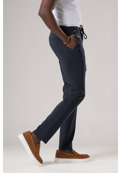 Ecer Slimfit Beli Lastikli Ve İplikli Dokulu Likralı Yazlık Jogger Pantolon Lacivert