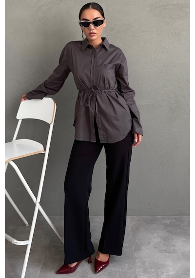Madmext Füme Belden Bağlamalı Oversize Cepli Gömlek Mg2798