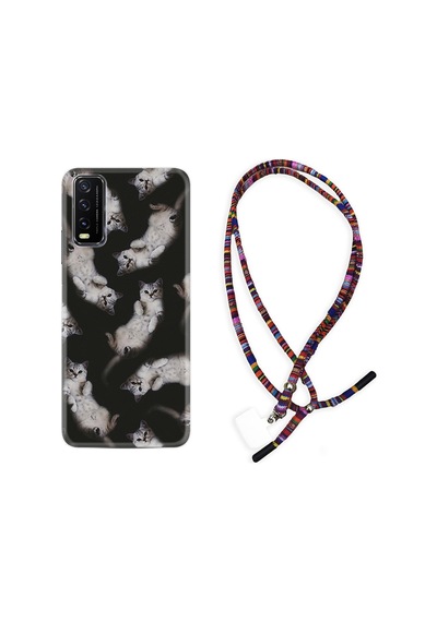 Vivo Y20S Kılıf Rasta Boyun Askılı Sevimli Kedicikler 1785