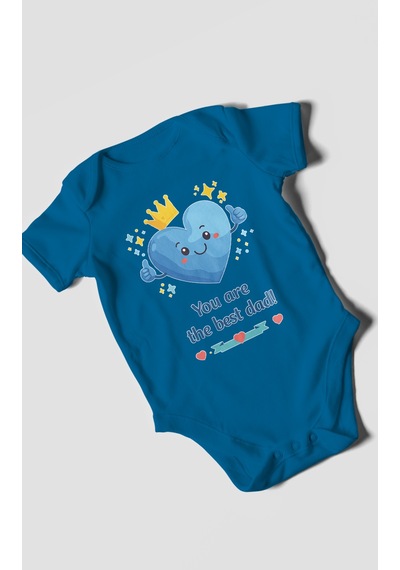 Morivokids You Are The Best Dad Kısa Kollu Bebek Body %100 Pamuk Koyu Mavi