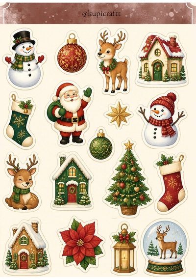 Yılbaşı Temalı Sticker Set - Yeniyıl-christmas-noel Temalı Etiket Seti - Ajanda Scrapbook Journal Pl 0