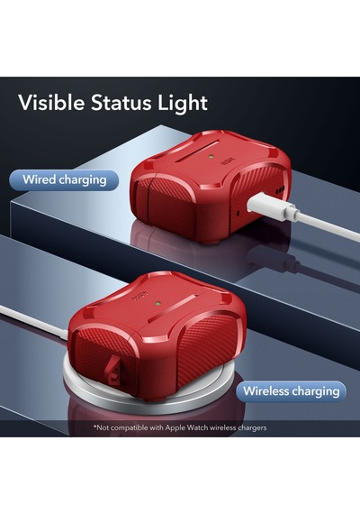 Apple AirPods Uyumlu Pro / Pro 2 Kılıf - Cyber Armor Tough Halolock Magsafe Kılıf Kırmızı