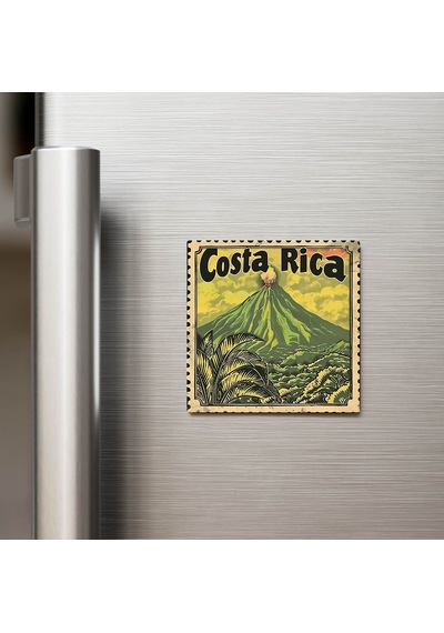 Kosta Rika Costa Rica - Posta Pulu Temalı Ülke - Baskılı Buzdolap Magneti Kare - 9x9 Cm