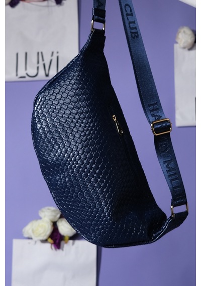 Luvishoes Luvi Shoes Venta Lacivert Örgü Kadın Büyük Bel Çantası Lacivert