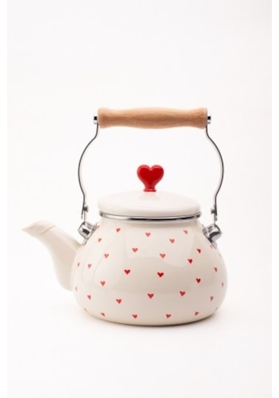Cupid Emaye Kalp Desenli Vintage Kettle-2 Litre,ocağa Koyulabilir