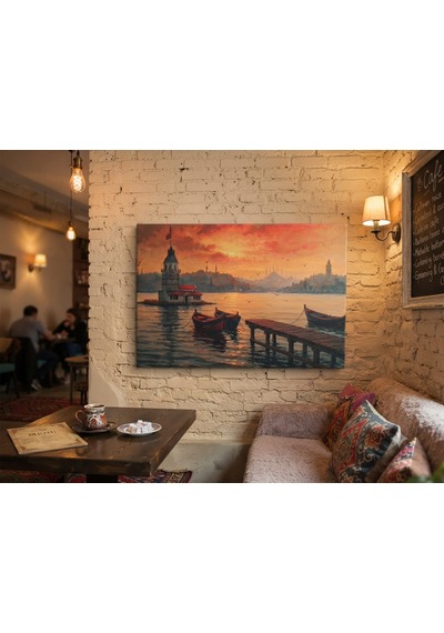 Ortaköy Tablo 60x90 Cm Büyük Boy Kafe Ve Salon Hediyelik Duvar Aksesuarı Siyah