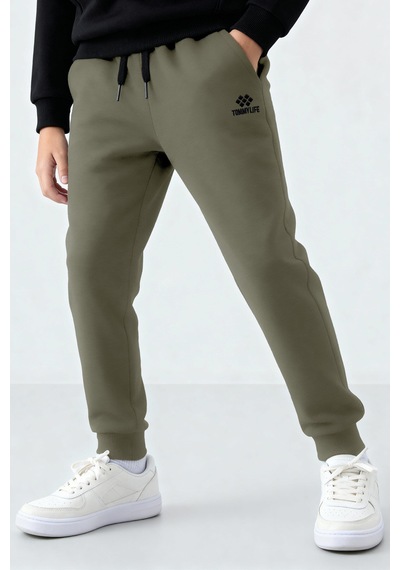Tommylife Haki Standart Fit Manşetli İnce Erkek Çocuk Eşofman Alt - 11205 Haki