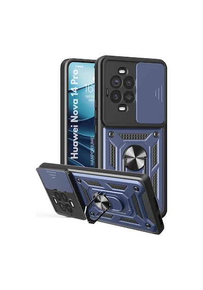 Huawei Nova 14 Pro Uyumlu Tank Kılıf Yüzük Standlı Extra Koruma Zırhlı Outdoor Kapak Lacivert
