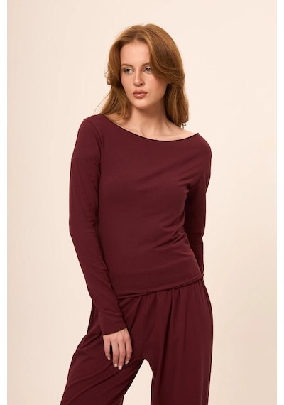 Zoor Ultra Soft Penye Modal Kayık Yaka Bluz Bordo