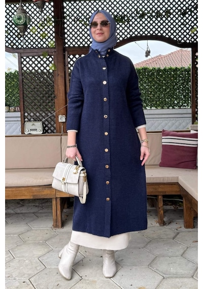 Rabia Şamlı Yakut Angora Triko Kap Lacivert Çok Renkli