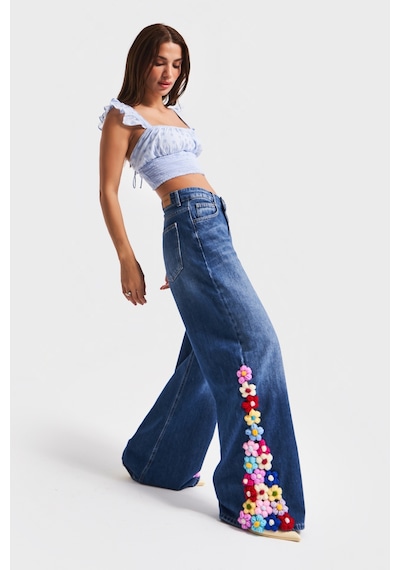 it's basic Kadın Mavi Renk 2w5-5 Palazzo Fit Renkli Çiçek Örgü İşlemeli Özel Tasarım Denim Jean it's basic Kadın Mavi Renk 2w5-5 Palazzo Fit Renkli Çiçek Örgü İşlemeli Özel Tasarım Denim Jean