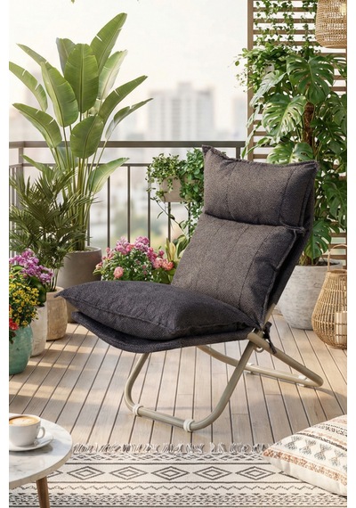 Lumis Garden Prestij Katlanabilir Lounge Koltuğu Çıkarılabilir & Yıkanabilir Kılıf, Modern Metal İskelet Antrasit