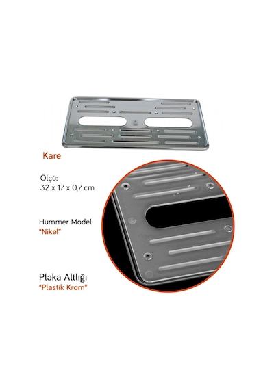 1 Adet Diğer Nyf Urf1-082 Hummer Kare Plaka Altlığı Plastik Krom Nikel Tekli 180-20-00030