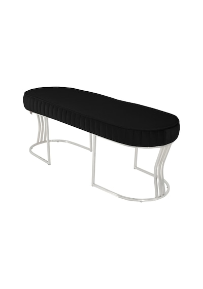 Viego Silver Striped- Siyah Kapitoneli Chester Model Puf & Bench & Koltuk & Uzun Makyaj Puff & Yatak Ucu &önü