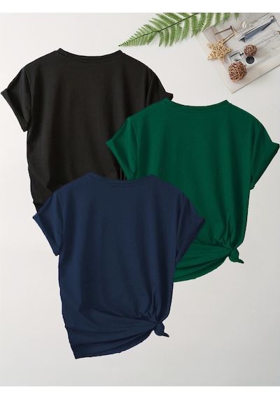 Uyguntarz Unisex Siyah Lacivert Yeşil 3'lü Tasarım Tshirt Seti Çok Renkli