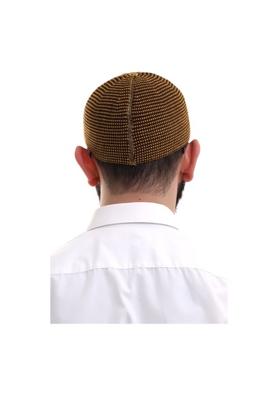 Hardal Kışlık Nokta Desenli Orlon Namaz Takkesi Sarı