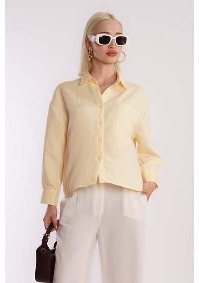 Madmext Sarı Çizgili Oversize Kadın Gömlek Mg2093 Sarı