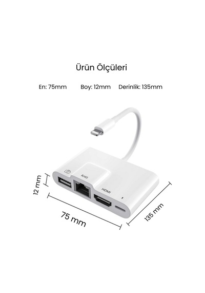 Lightning Otg Dönüştürücü Ethernet Rj45 + Usb Adaptör Apple Uyumlu iPhone Lightning İnternet Dönüştürücü