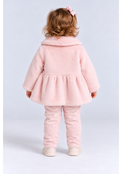 Ahengim Kız Bebek Peluş Mont Fiyonklu Düğmeli Yumuşak Dokulu Kışlık Ceket Ak8548 Pembe