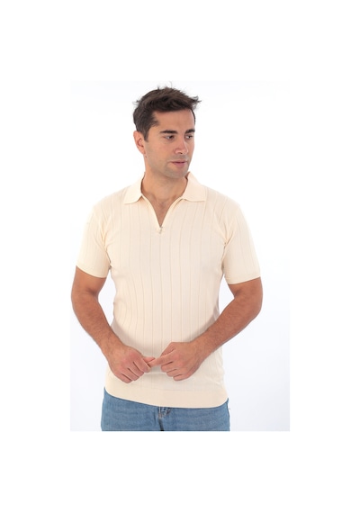 Monox Erkek Polo Yaka Fermuarlı Spor Yazlık Triko Tişort Bej