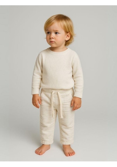 Nanica Kids Erkek Çocuk Dokuma Beli Lastikli Pantolon-16003 Beyaz