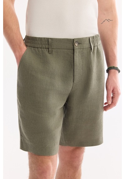 Avva Erkek Haki Beli Lastikli %100 Keten Relaxed Fit Şort B003732