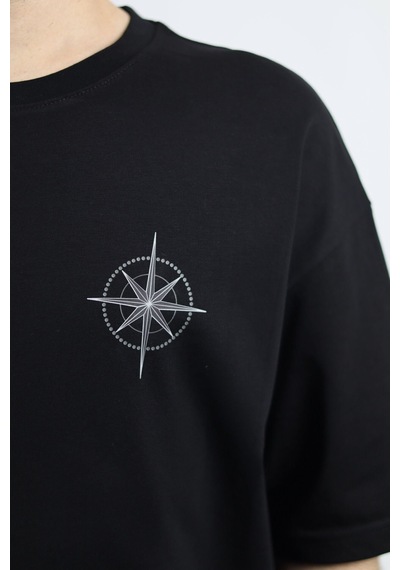 Ventov Celestial Path %100 Pamuk Oversize Bisiklet Yaka Tasarım T Siyah