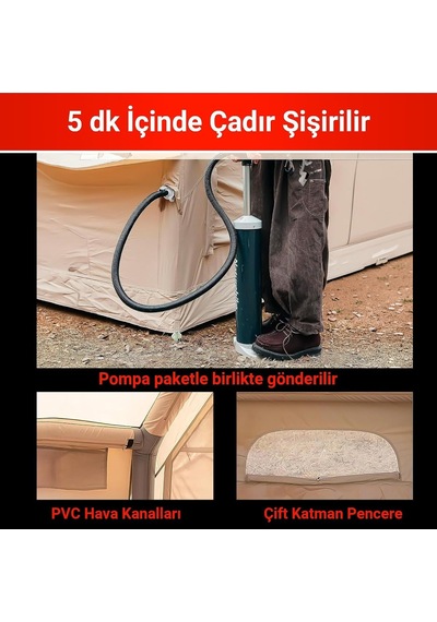 Tr Rovos Şişme Kamp Çadırı 6 Kişilik Büyük Boy Aile Çadırı Hızlı Kurulum Hava Direkli Kamp, Glamping, Diğer