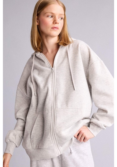 Defacto Oversıze Kapüşonlu Kalın Kumaş Gri Melanj Sweatshirt V4233az26augr256 Gri-gr256