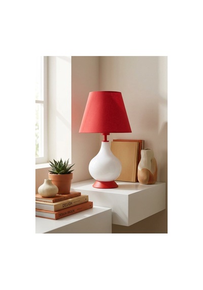 Işık Geçiren Porselen Abajur 46 Cm - Krem, İpek Şapkalı Pa020101s