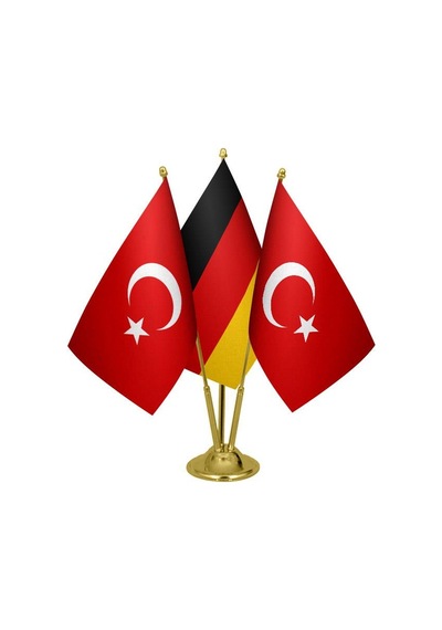 Masa Üstü Almanya Bayrağı Türk Bayrağı Üçlü Pirinç Direk Masa Bay
