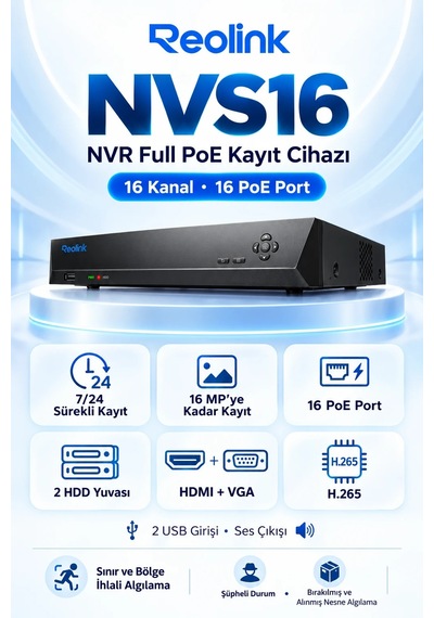 Reolink Nvs16 16 Kanal Full Poe 4k Nvr Güvenlik Kayıt Cihazı