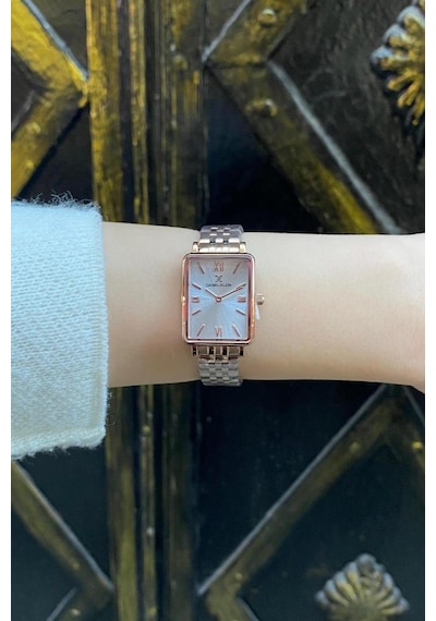 Daniel Klein Dke.1.10750-7 Dikdörtgen Kasa Romen Rakamlı Minimal Tasarım Kadın Kol Saati Rose Gold