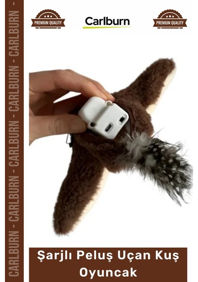 Petshop Kedi Avcılık İçgüdüsü Tetikleyici Kanat Çırpan Sesli Usb Şarjlı İpli Peluş Uçan Kuş Oyuncak