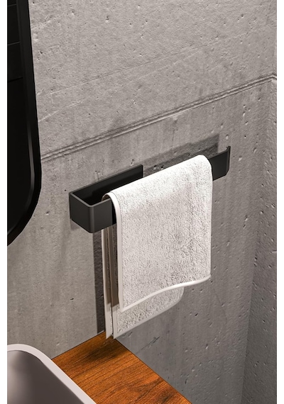 Zift Unique Paslanmaz Çelik Mat Siyah Havlu Askısı - Yapışkanlı Havluluk - Banyo & Lavabo Havlu Tutacağı - Stil Diğer