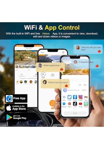 Coverzone Mını Çift Lensli Wifi Gps Dash Kamera - 4k Ön Kamera & 1080p Arka Kamera, Gece Görüşü, Park Modu, Geniş