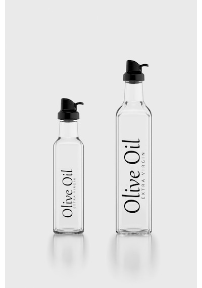 Renga Oslo Siyah Kapaklı Olive Oil Yazılı 250 Ml Ve 500 Ml 2'li Cam Yağlık Seti 152001 Siyah